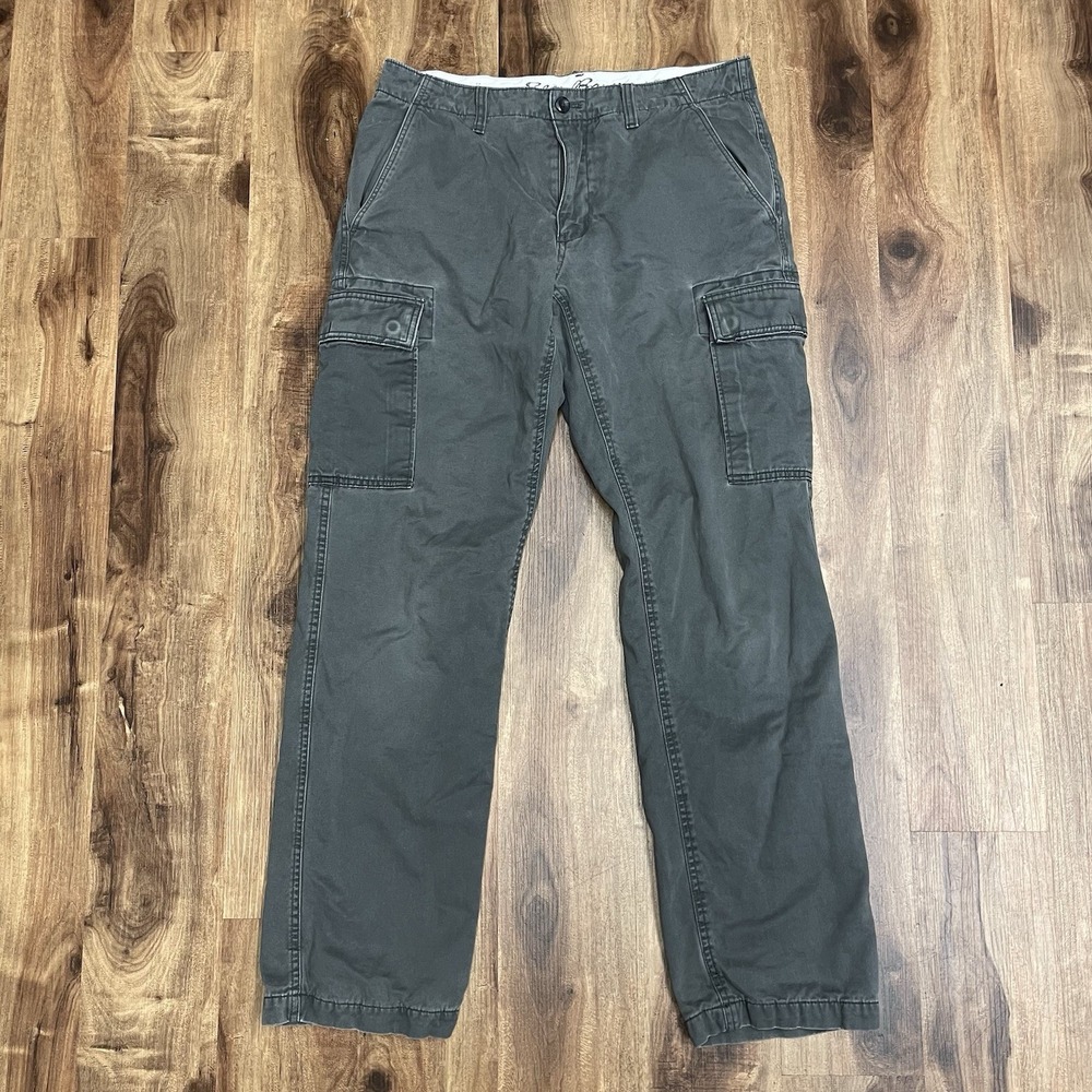 Eddie Bauer Flannel Fleece Lined 100% Cotton Cargo Utility Gray Pants Men 32x34